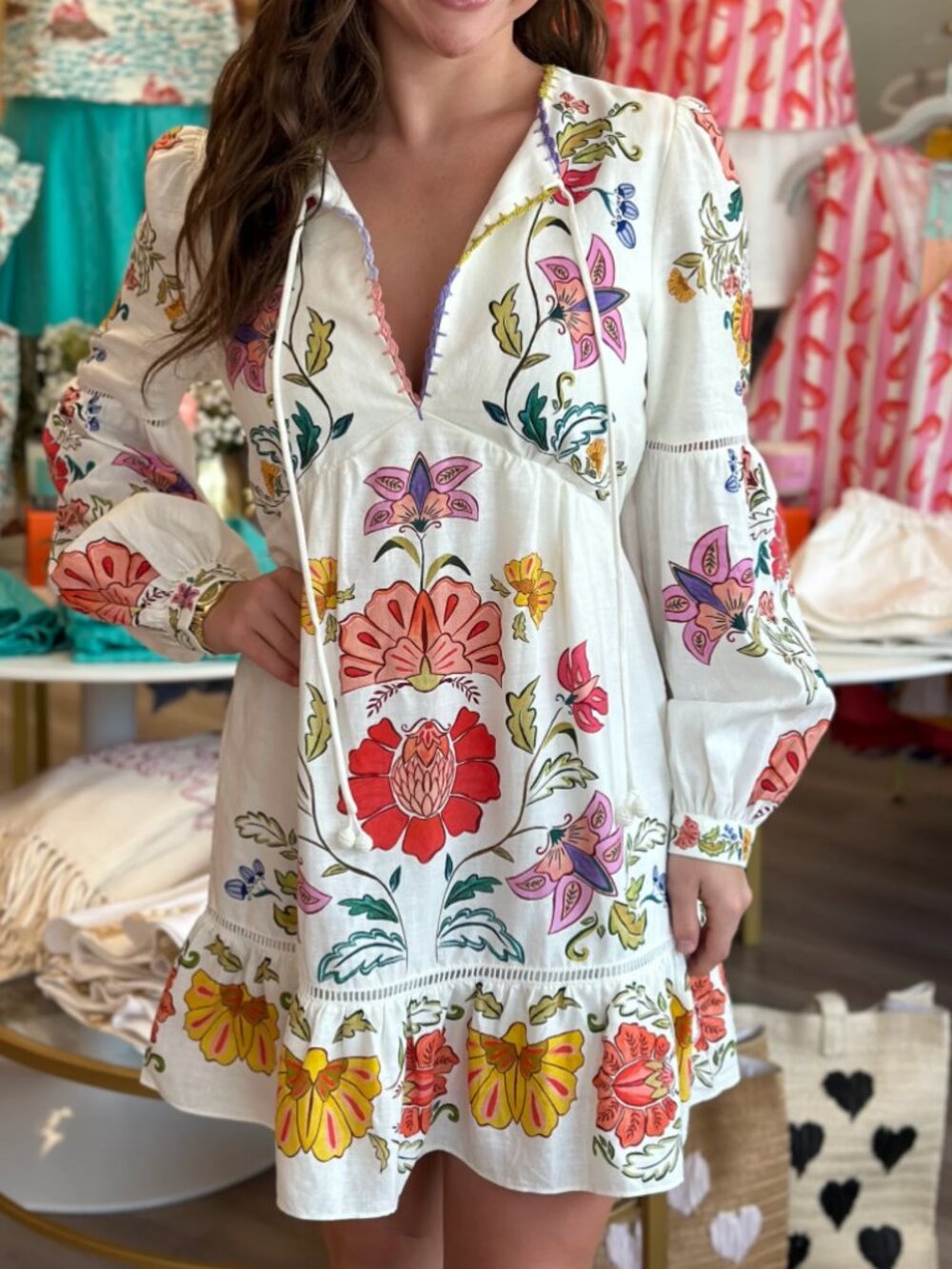 new FARM RIO floral insects embroidered tassel mini dress s small